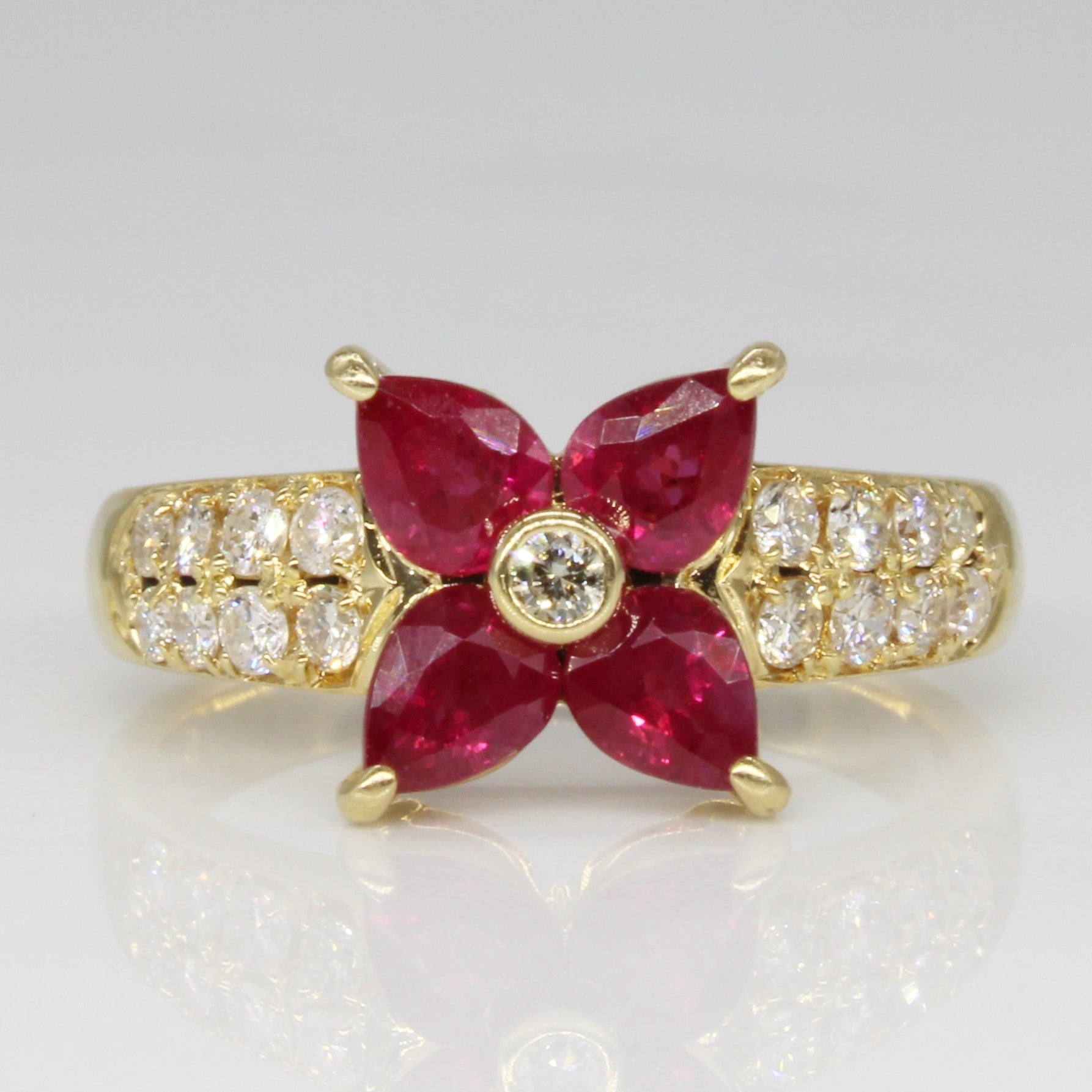 Flux Treated Ruby & Diamond Flower Ring | 1.00ctw, 0.35ctw | SZ 5.75 |