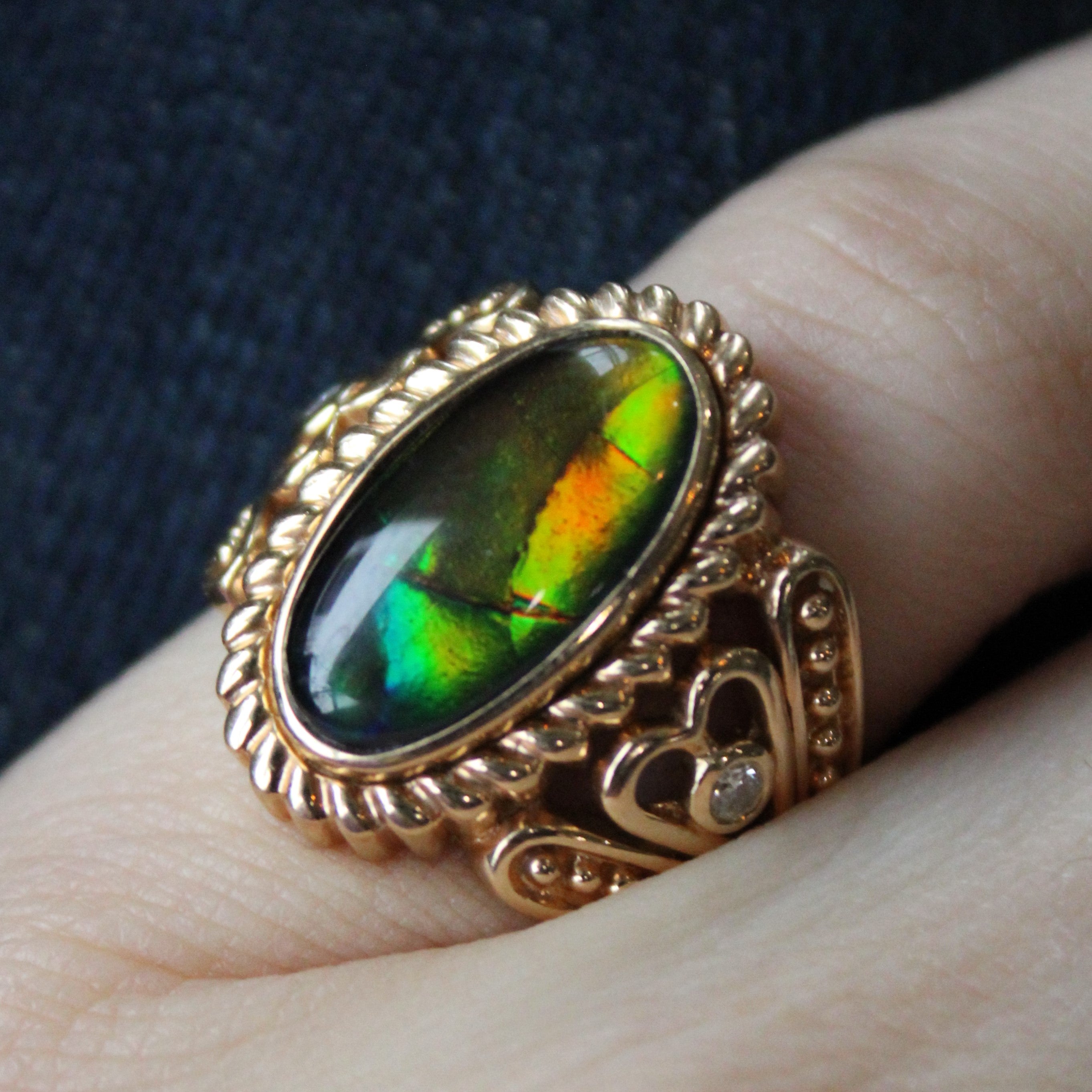 Ammolite & Diamond Ornate Cocktail Ring | 3.20ct, 0.06ctw | SZ 6.25 |