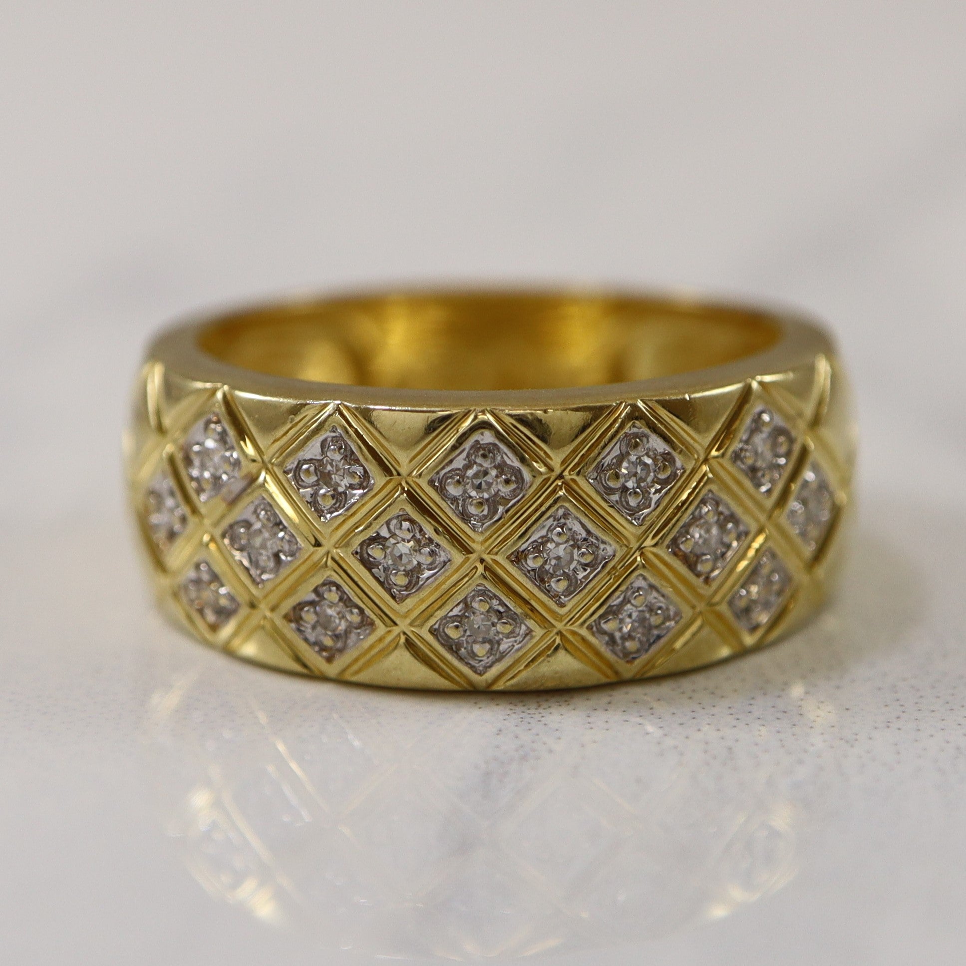 Pave Diamond Grid Textured Band | 0.16ctw | SZ 6.75 |