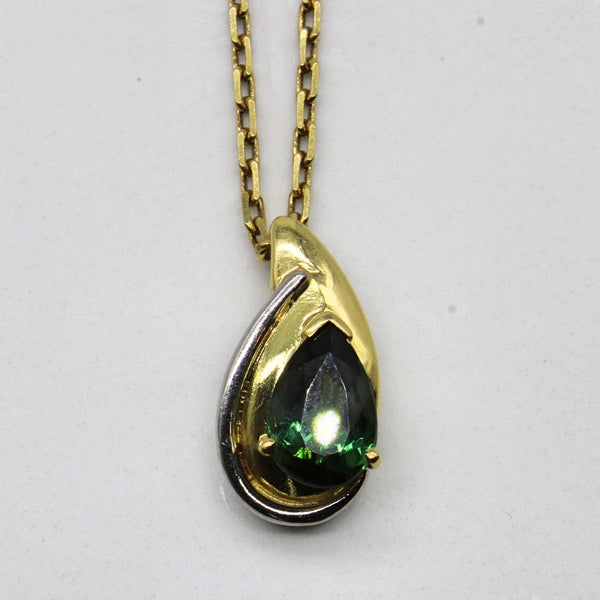 Pear Cut Green Tourmaline Necklace | 1.08ct | 18