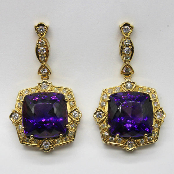 Art Deco Inspired Amethyst & Diamond Drop Earrings | 18.50ctw, 1.32ctw |