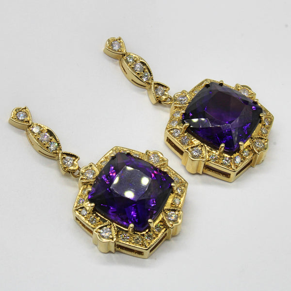 Art Deco Inspired Amethyst & Diamond Drop Earrings | 18.50ctw, 1.32ctw |
