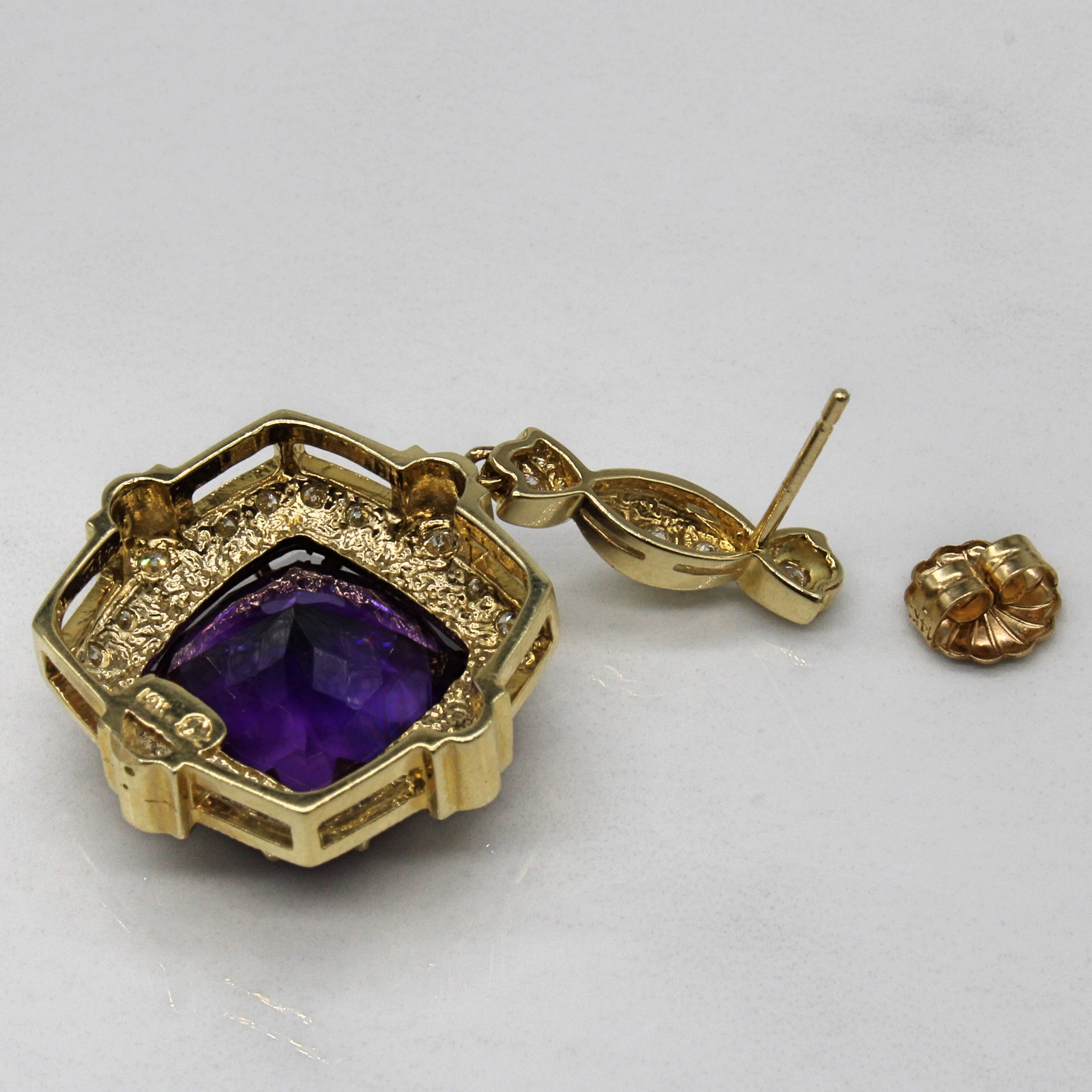 Art Deco Inspired Amethyst & Diamond Drop Earrings | 18.50ctw, 1.32ctw |