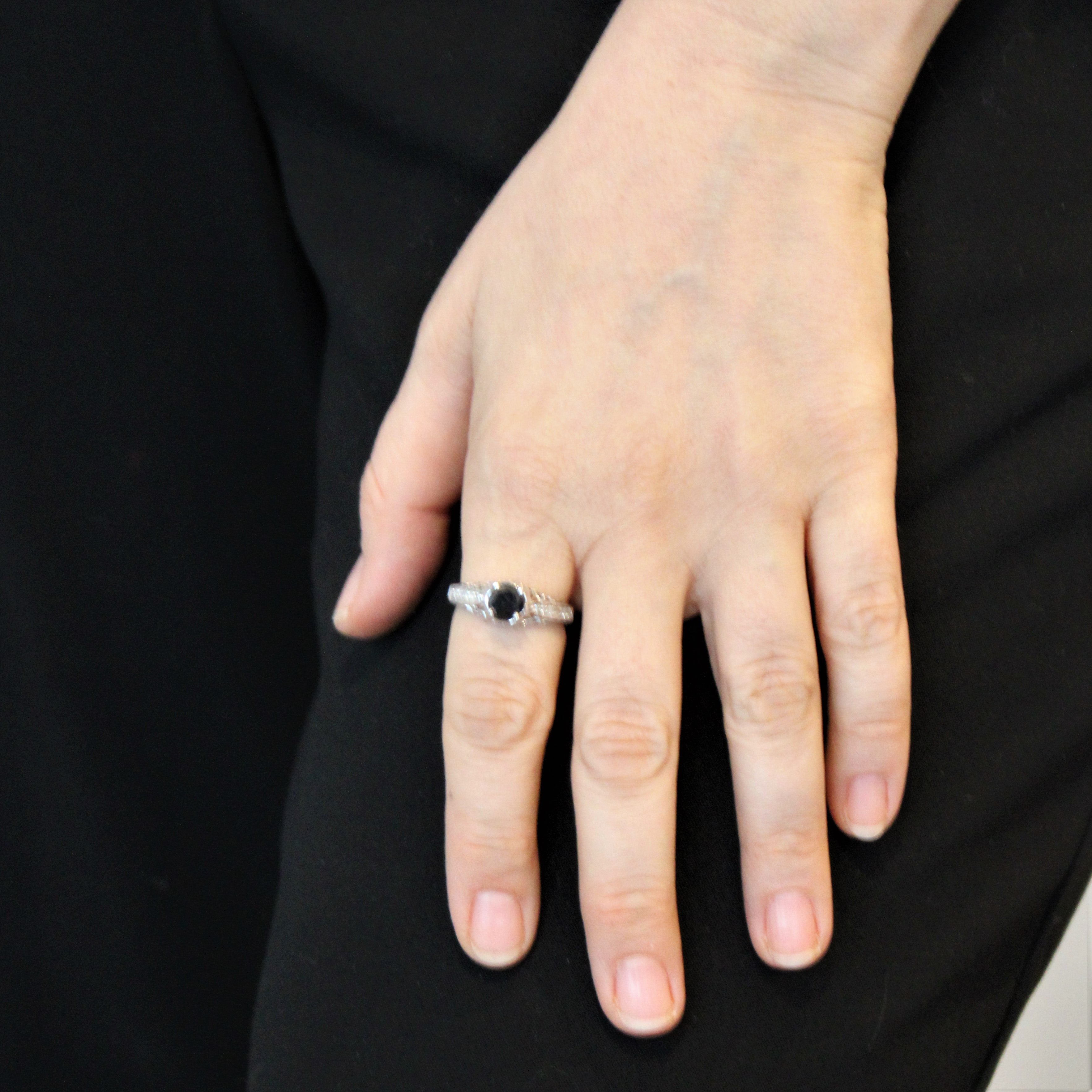 Art Deco Inspired Black Diamond Engagement Ring | 1.15ctw | SZ 9 |