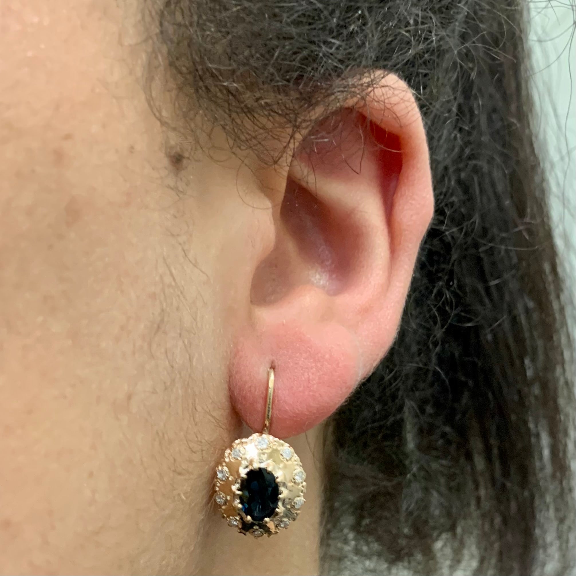 1930s Sapphire & Diamond Hook Earrings | 2.50ctw, 0.30ctw |