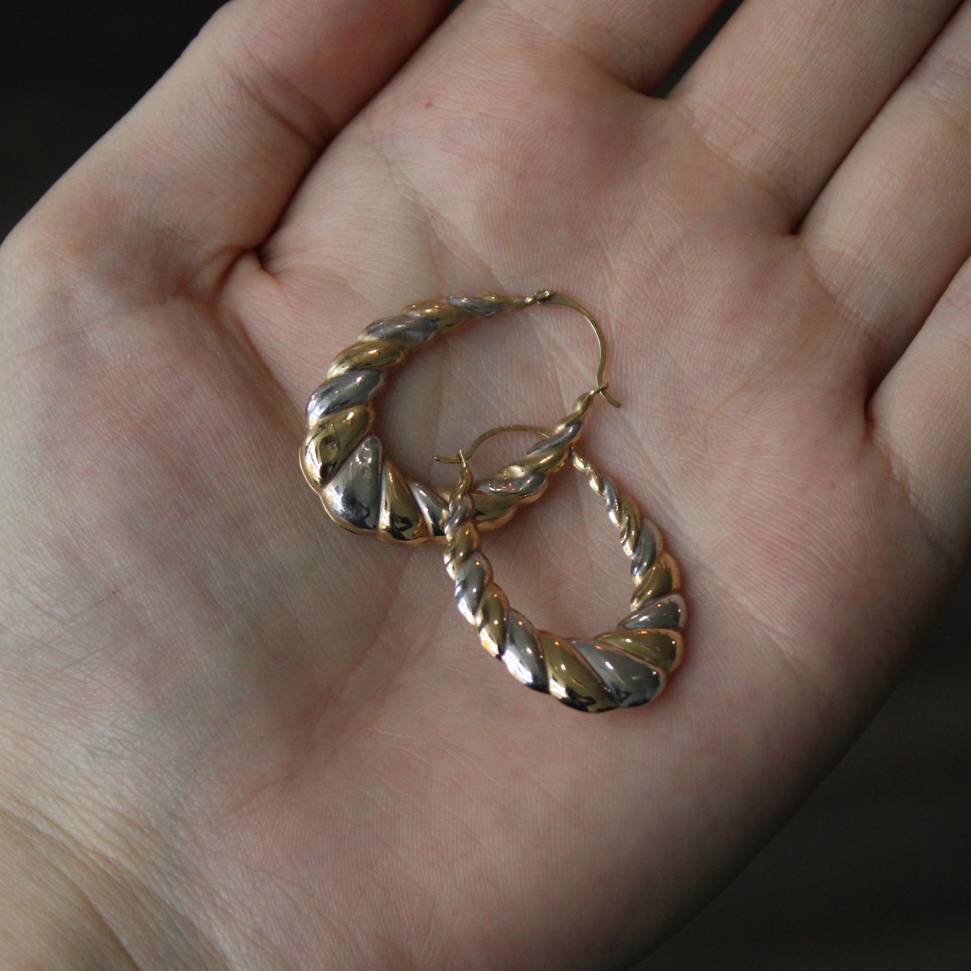 Twisted Two Tone Gold Hoop Earrings |