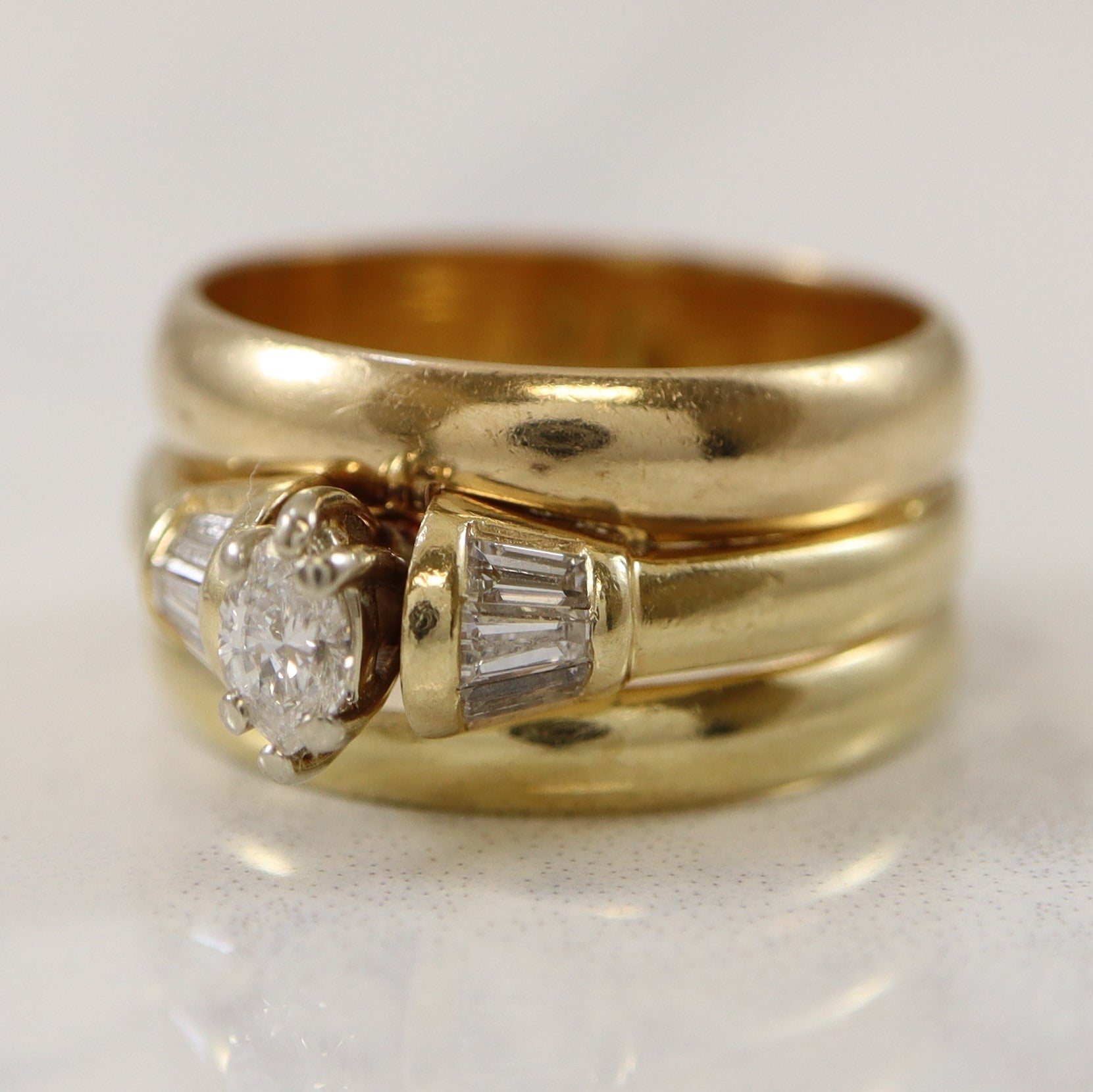 Soldered Marquise Diamond Three Band Wedding Set | 0.30ctw | SZ 7.25 |