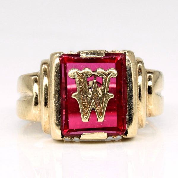 Synthetic Ruby Initial 'W' Ring | 1.80ct | SZ 7.5 |