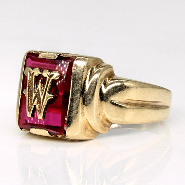 Synthetic Ruby Initial 'W' Ring | 1.80ct | SZ 7.5 |