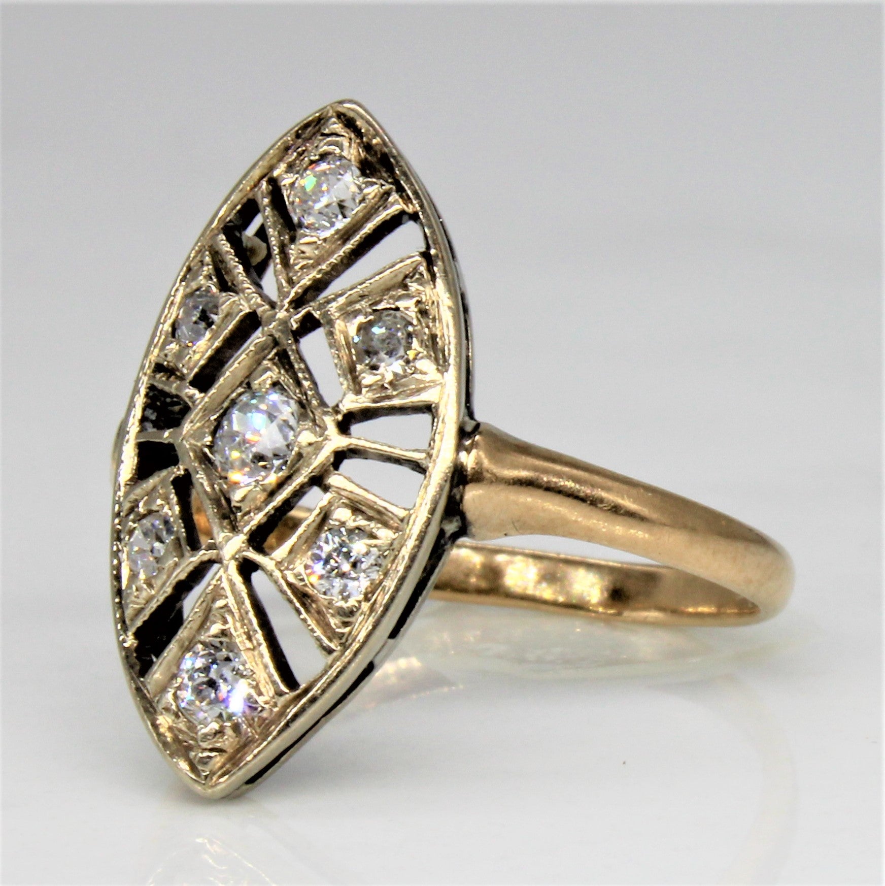 Edwardian Diamond Navette Cocktail Ring | 0.23ctw | SZ 5 |