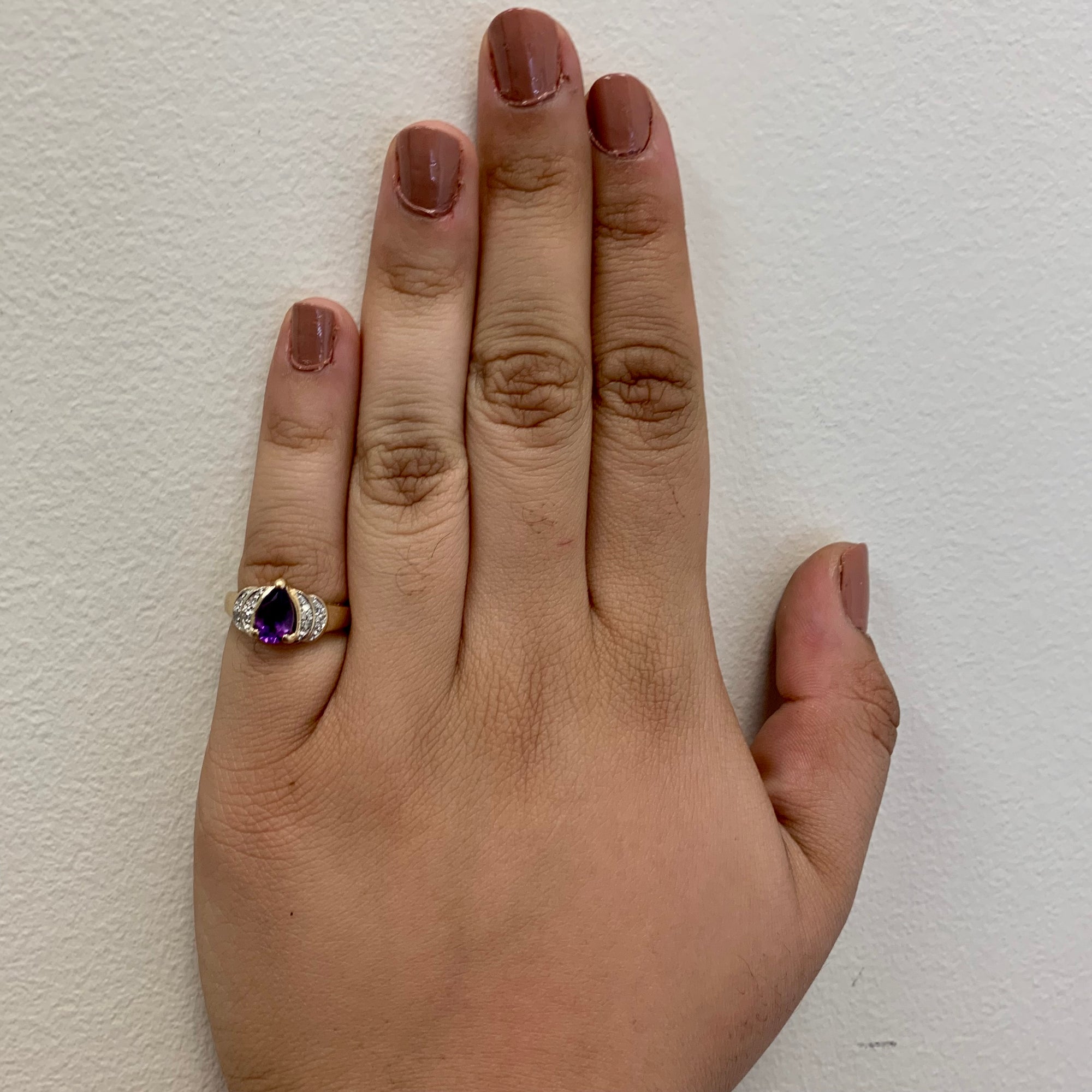 Pear Cut Amethyst & Diamond Ring | 0.55ct, 0.04ctw | SZ 4 |