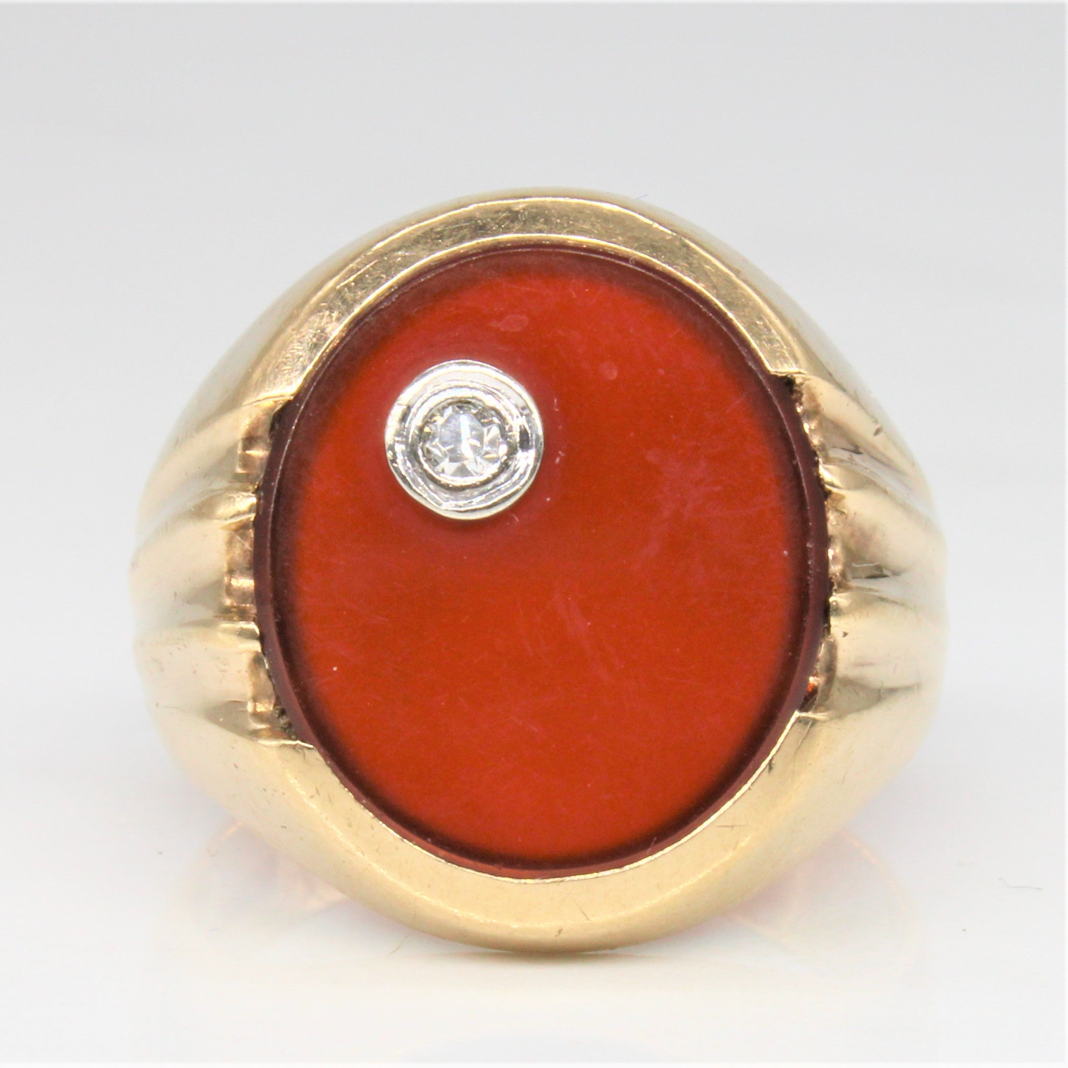 Carnelian & Diamond Ring | 3.50ct, 0.03ct | SZ 8.5 |