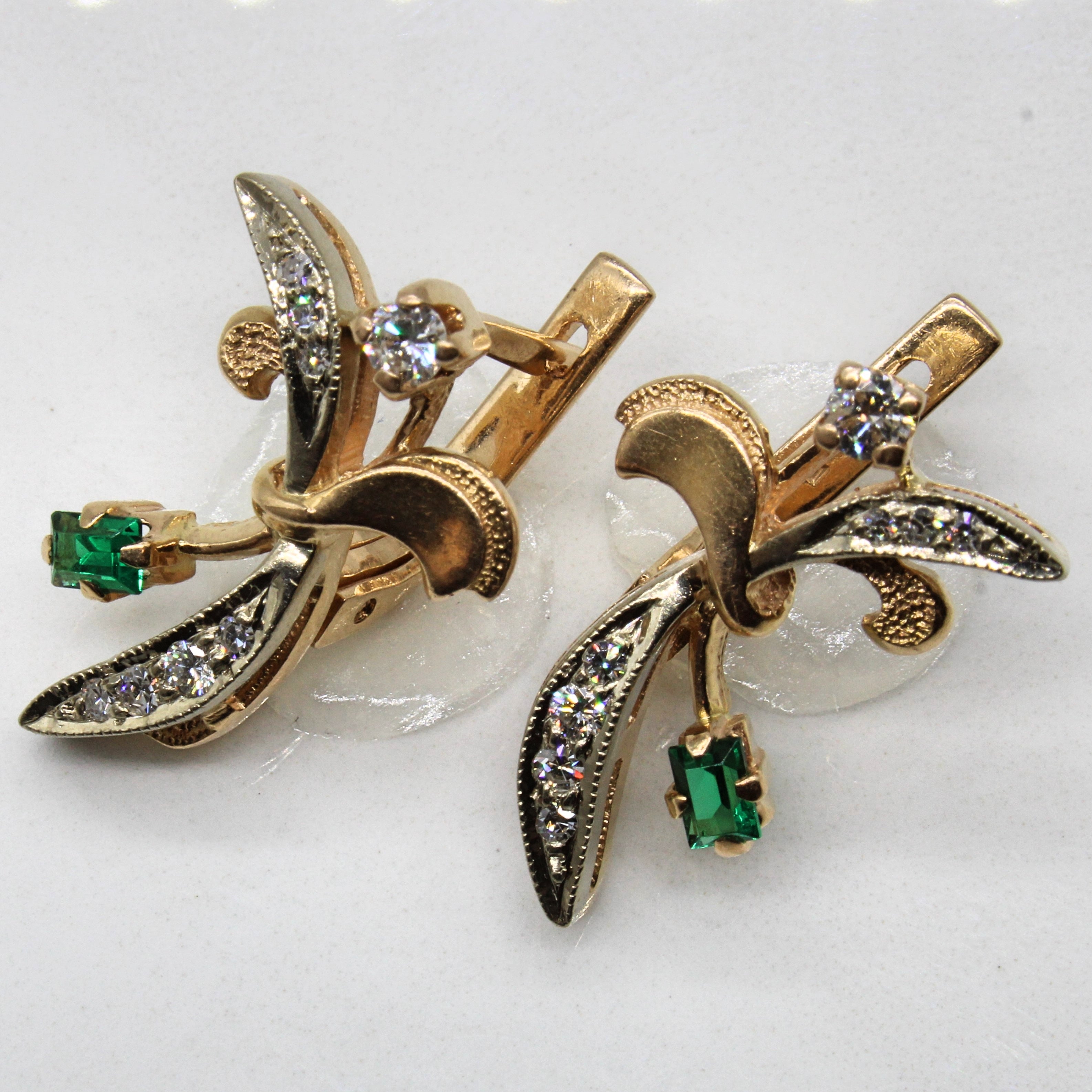 1930s Diamond & Synthetic Emerald Earrings | 0.20ctw, 0.20ctw |