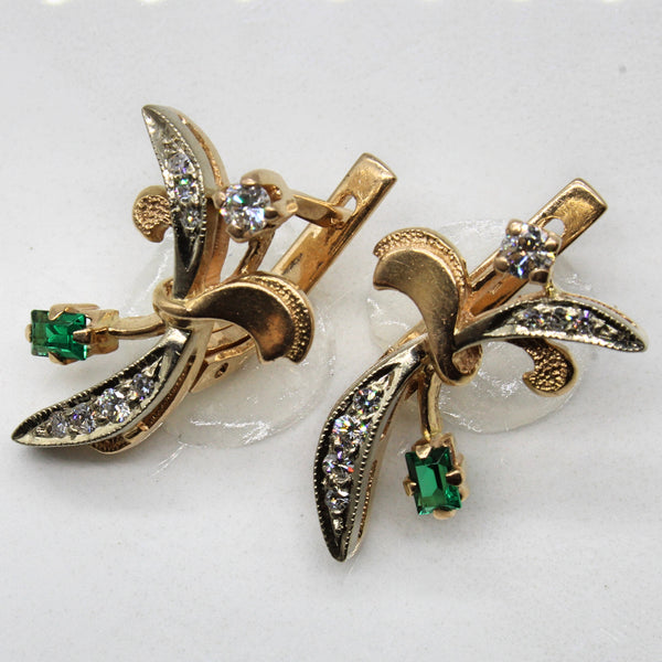 1930s Diamond & Synthetic Emerald Earrings | 0.20ctw, 0.20ctw |