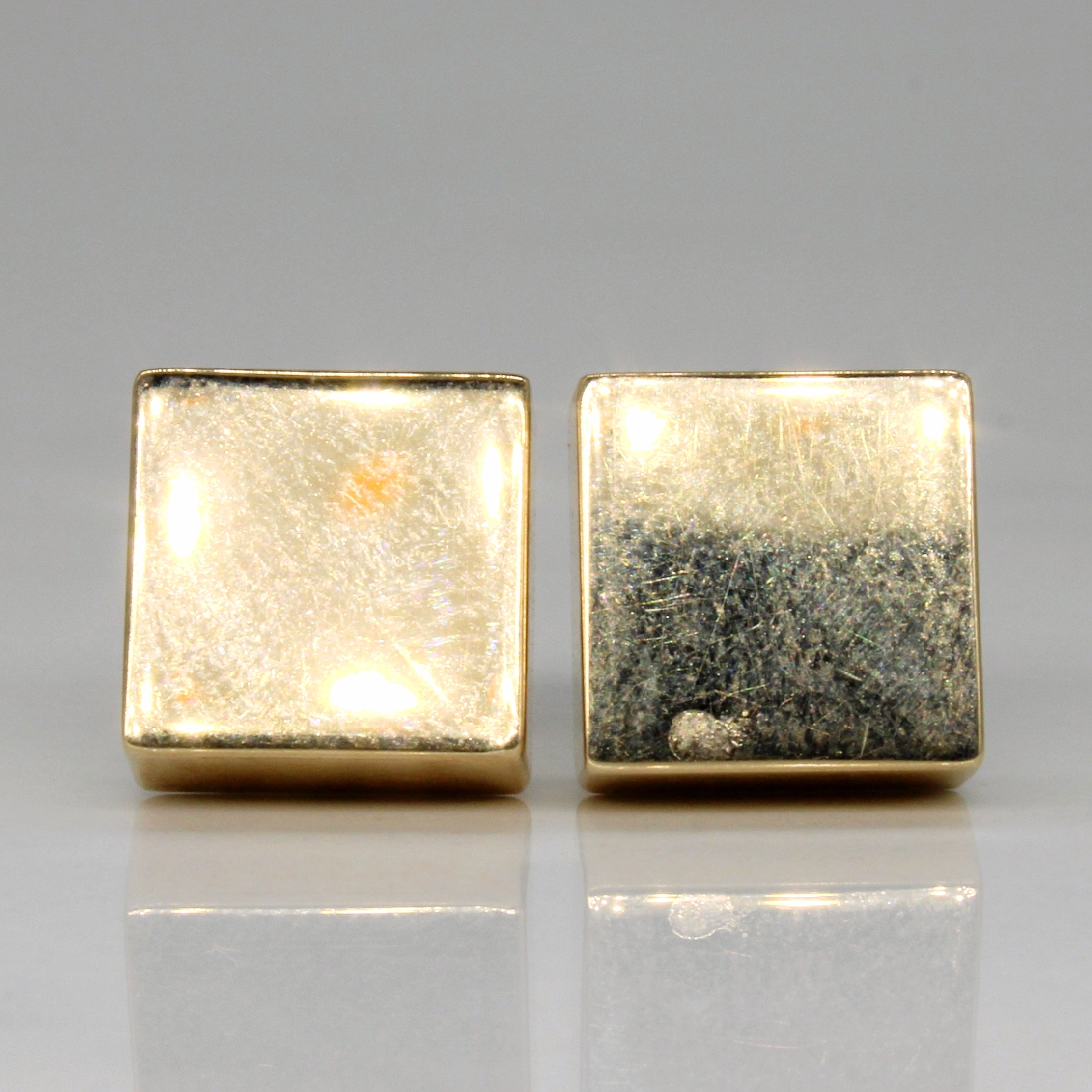 14k Yellow Gold Square Stud Earrings