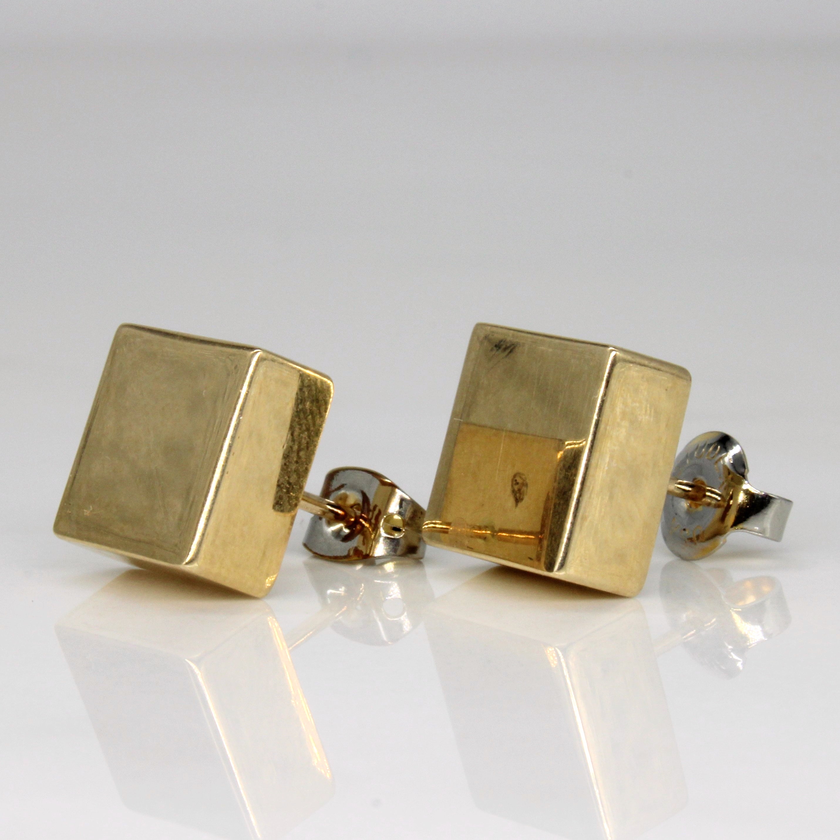 14k Yellow Gold Square Stud Earrings