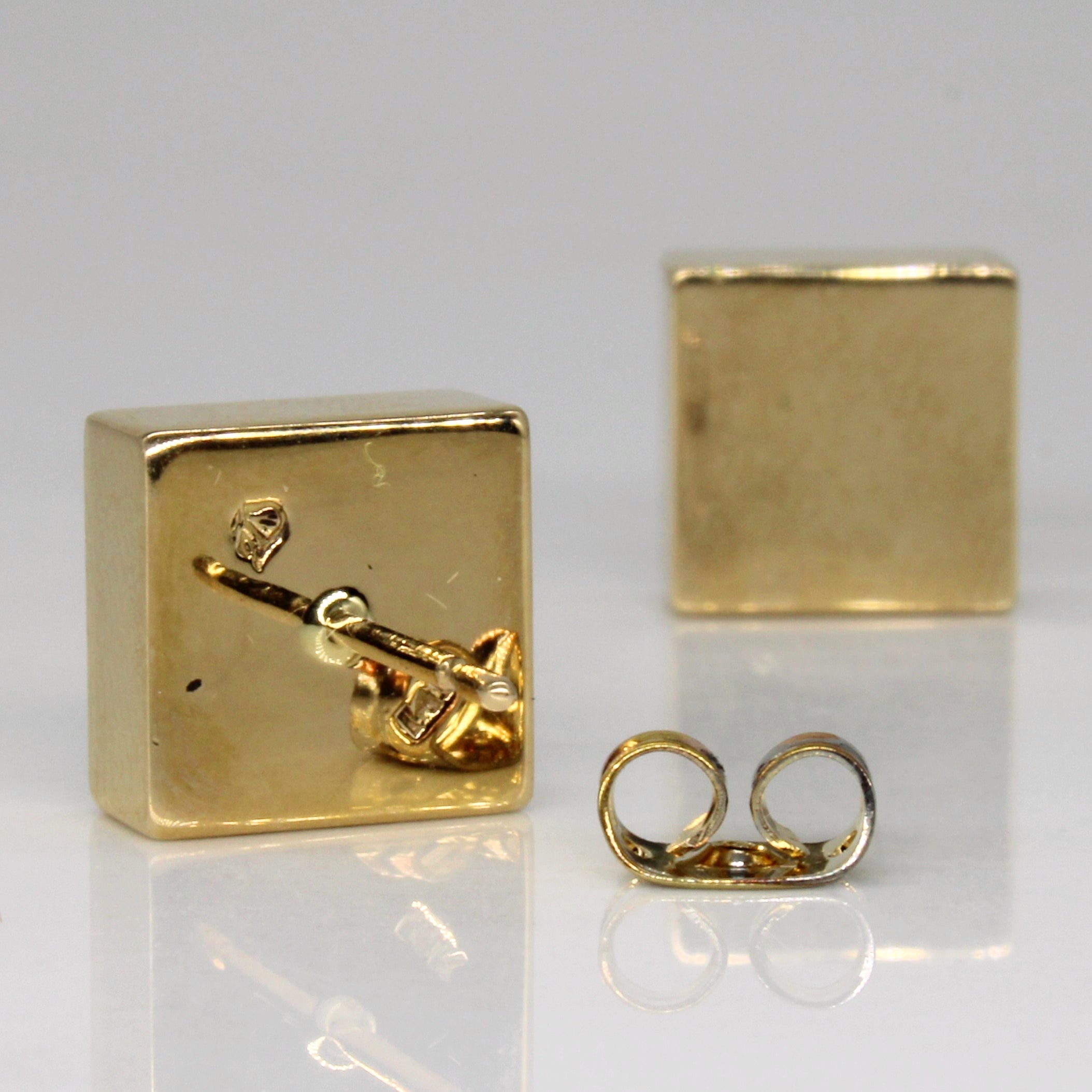 14k Yellow Gold Square Stud Earrings