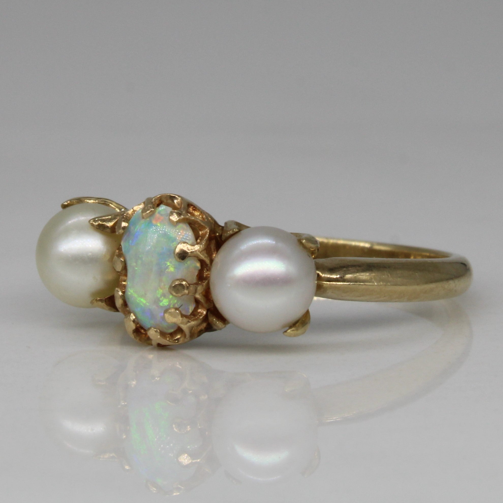 Three Stone Pearl & Opal Ring | 0.20ct | SZ 5.5 |