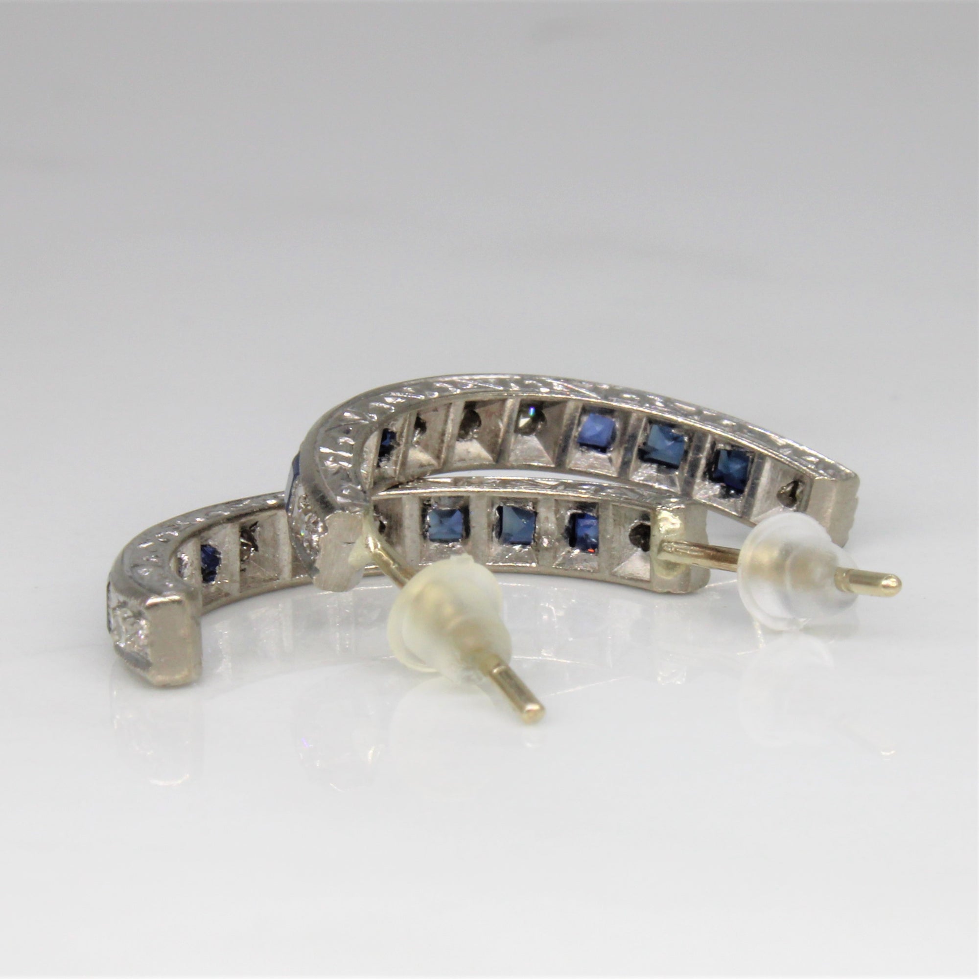 Sapphire & Diamond Semi Hoop Earrings | 0.30ctw, 0.10ctw |