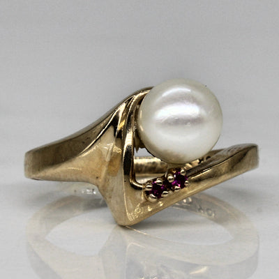 Bypass Pearl & Synthetic Ruby Ring | 0.02ctw | SZ 6.5 |