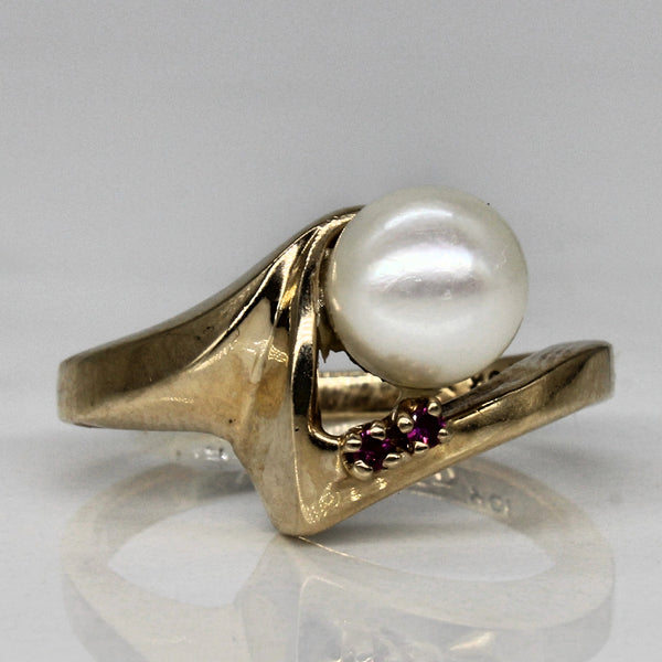 Bypass Pearl & Synthetic Ruby Ring | 0.02ctw | SZ 6.5 |