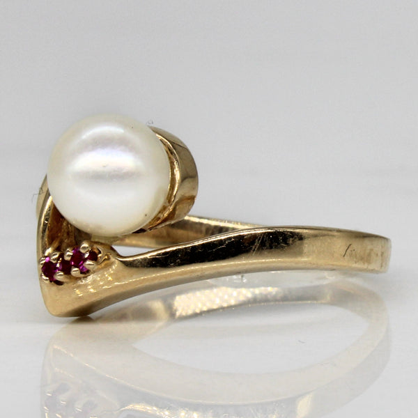 Bypass Pearl & Synthetic Ruby Ring | 0.02ctw | SZ 6.5 |