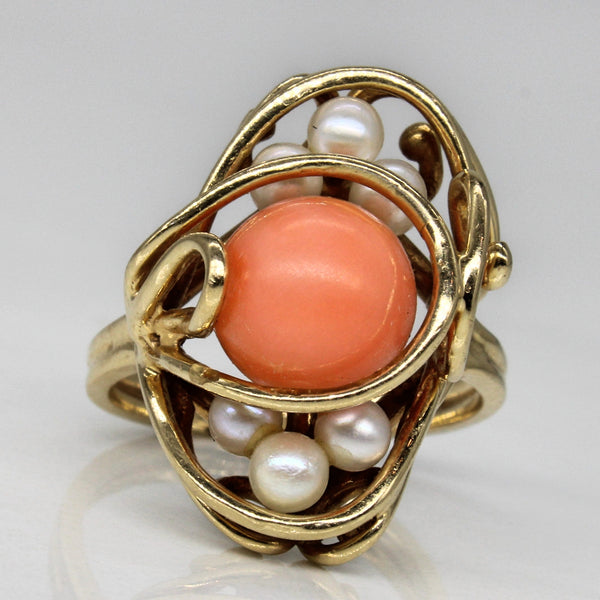 Abstract Coral & Pearl Wire Ring | 4.00ct | SZ 5.75 |