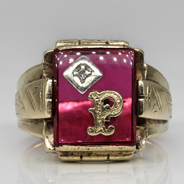 Synthetic Ruby & Diamond Initial 'P' Ring | 3.00ct, 0.01ct | SZ 7.75 |