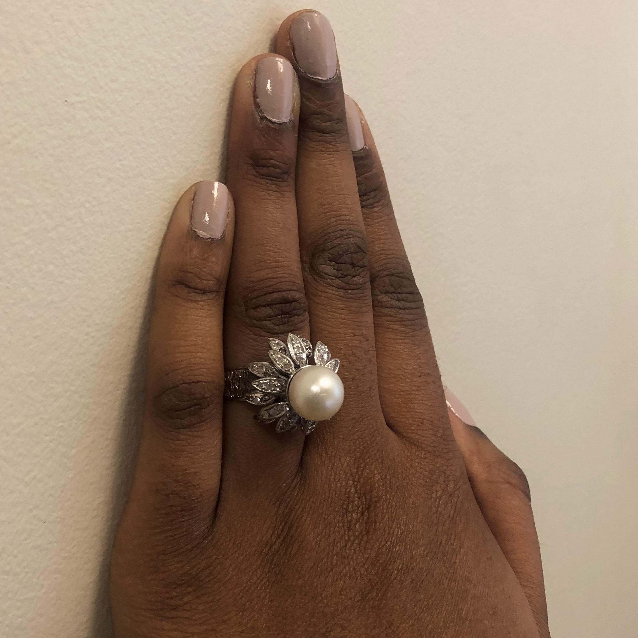 Pearl & Diamond Floral Cocktail Ring | 11.00ct, 0.50ctw | SZ 8.5 |