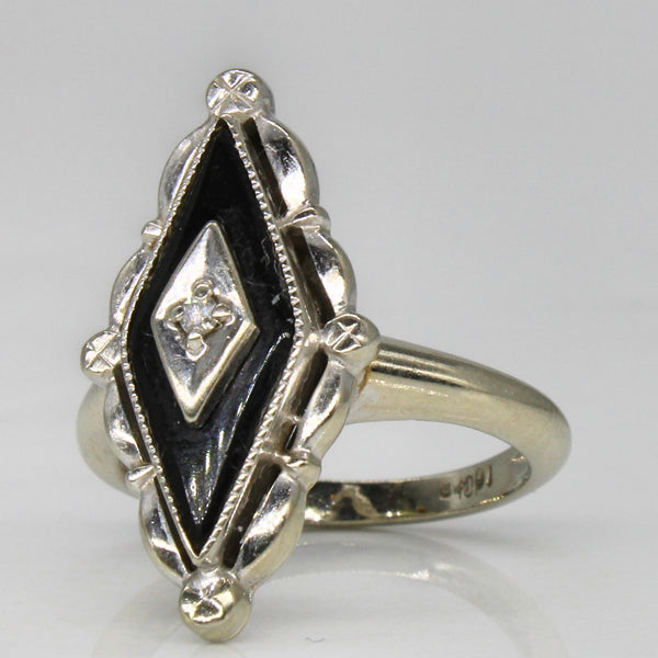 Navette Onyx & Diamond Ring | 1.60ct, 0.01ct | SZ 2 |