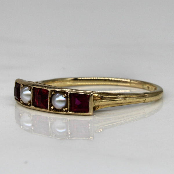 Synthetic Ruby & Pearl Ring | 0.75ctw | SZ 8.25 |