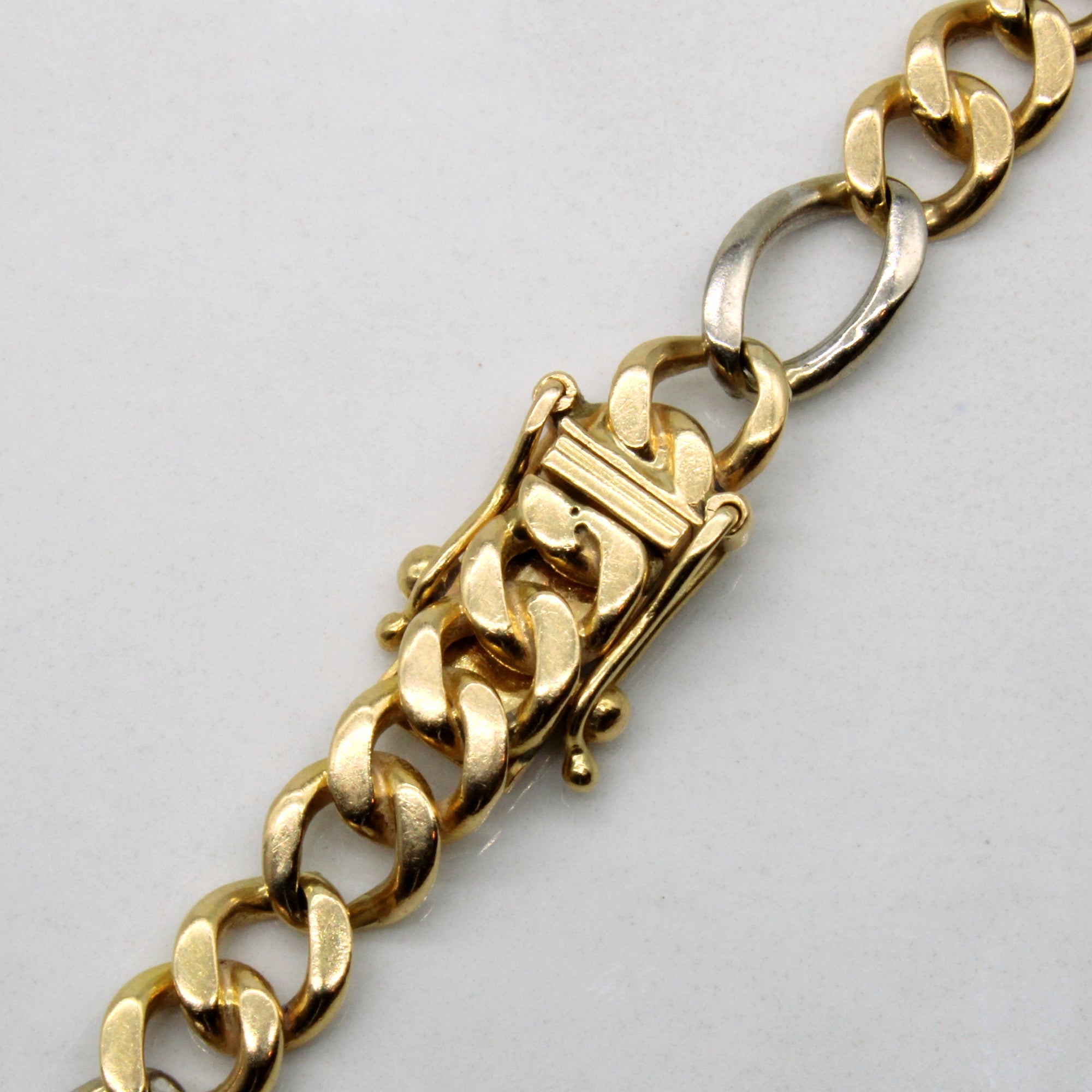 18k Two Tone Gold Figaro Bracelet | 6.5