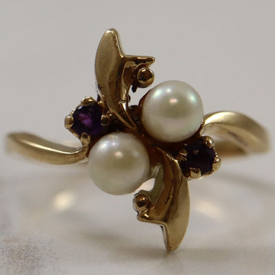 Pearl & Amethyst Bypass Ring | 0.80ct, 0.08ctw | SZ 5.5 |
