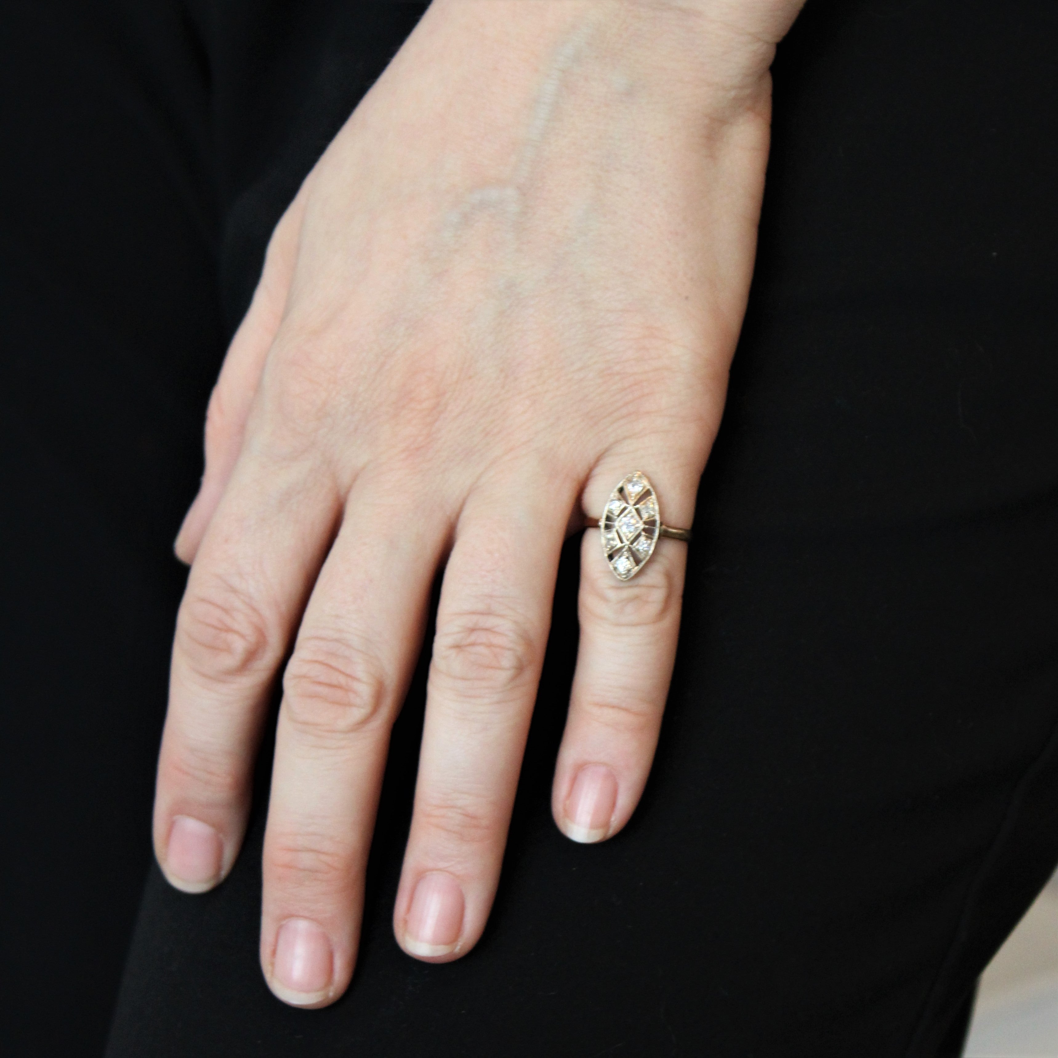 Edwardian Diamond Navette Cocktail Ring | 0.23ctw | SZ 5 |
