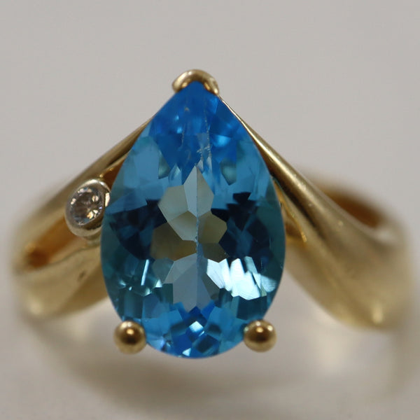 Pear Cut Blue Topaz & Diamond Ring | 3.00ct, 0.02ct | SZ 7 |