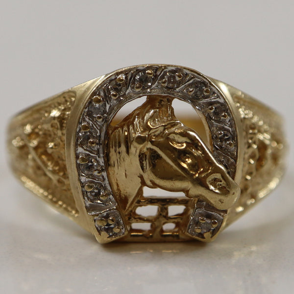 Diamond Lucky Horseshoe Horse Ring | 0.06ctw | SZ 10 |
