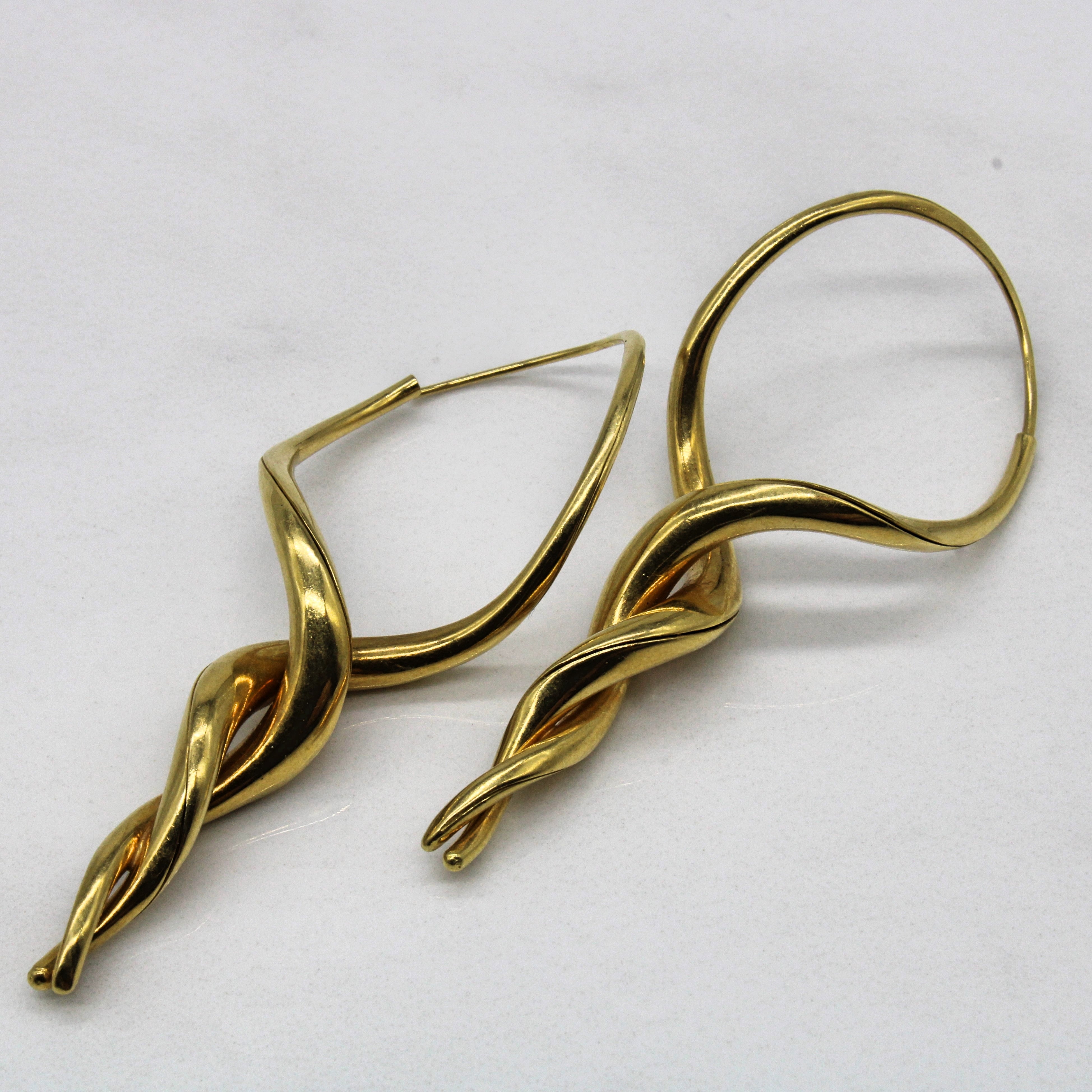 Yellow Gold Twist Drop Earrings |