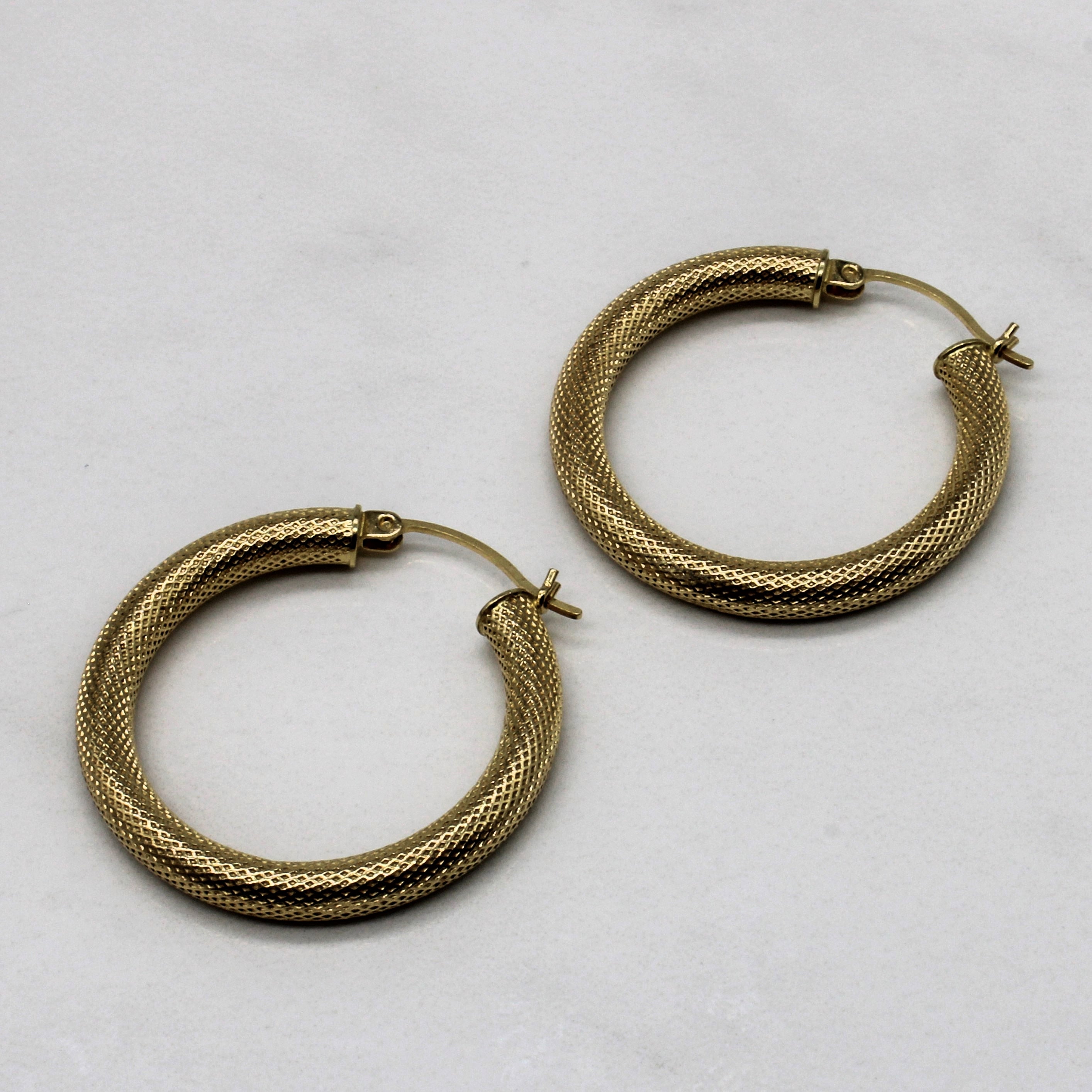 Yellow Gold Mesh Style Hoop Earrings |