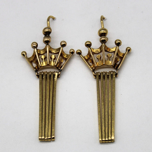 20k Yellow Gold Crown Drop Earrings |