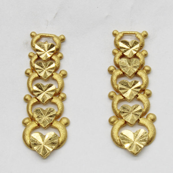 22k Yellow Gold Drop Heart Earrings |