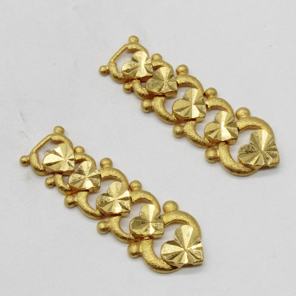 22k Yellow Gold Drop Heart Earrings |