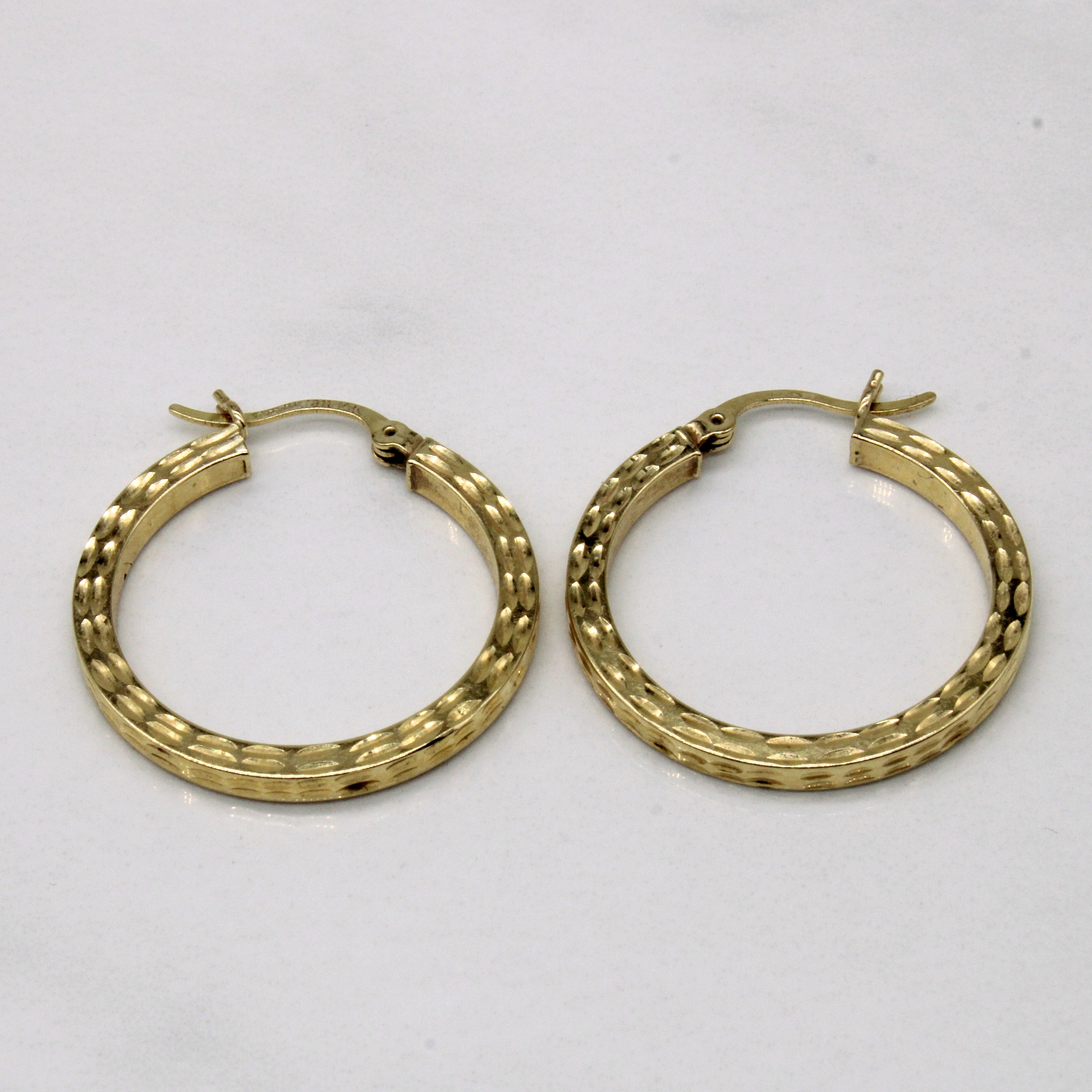 14k Yellow Gold Patterned Hoop Earrings