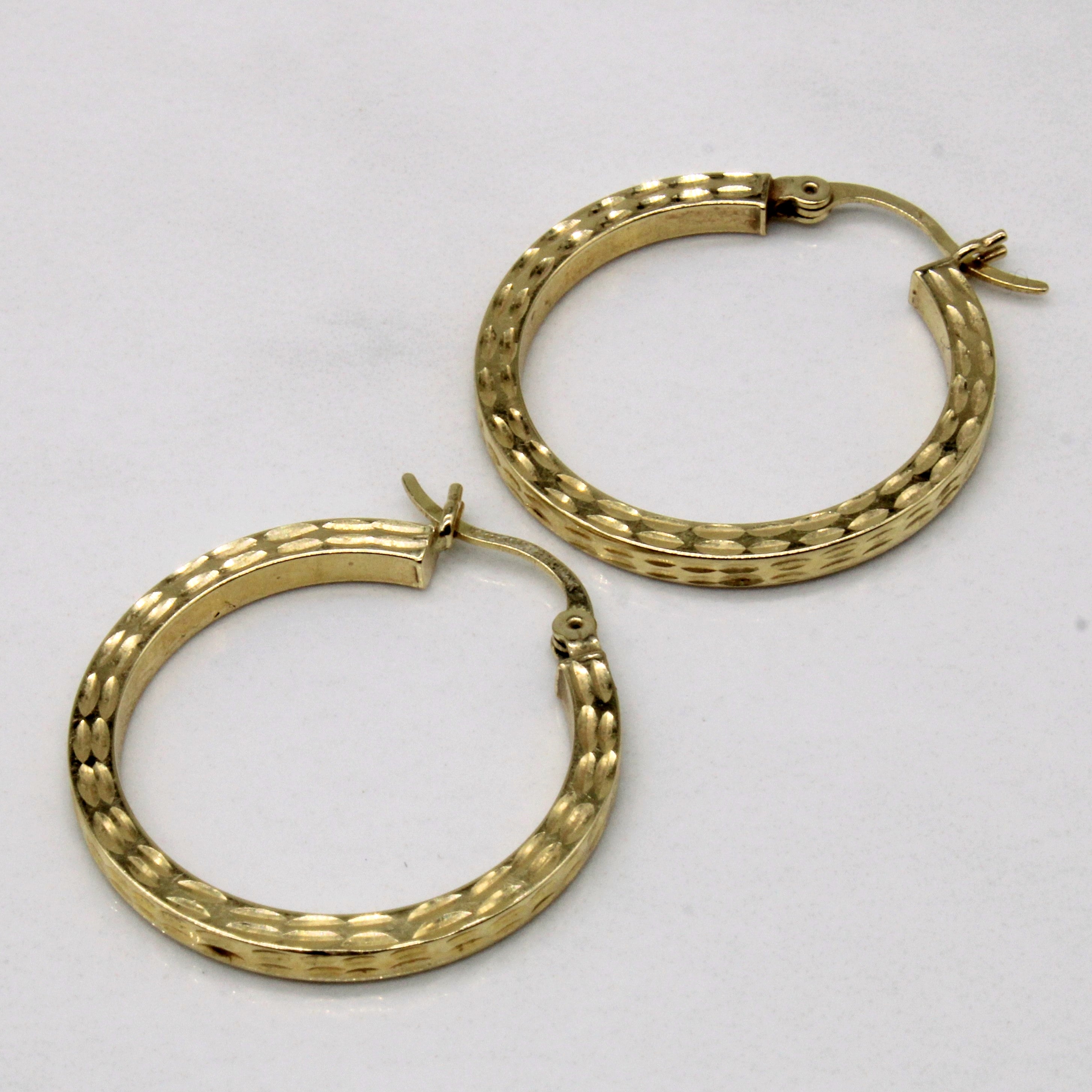 14k Yellow Gold Patterned Hoop Earrings