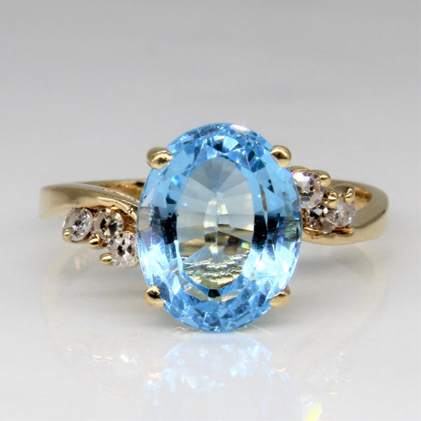 Blue Topaz & Diamond Cocktail Ring | 3.00ct, 0.09ctw | SZ 6 |