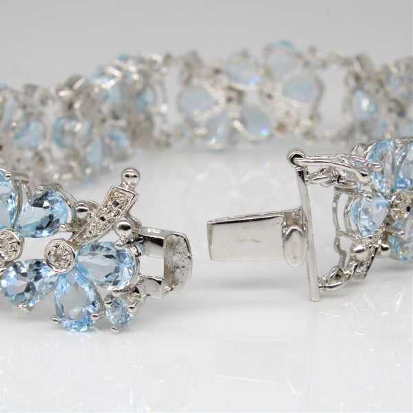 Blue Topaz & Diamond Floral Bracelet | 23.50ctw, 0.09ctw | 7.25