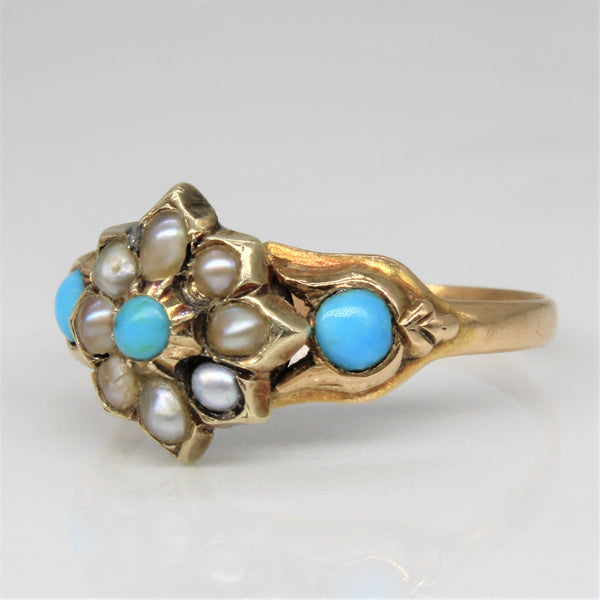 Victorian Turquoise & Pearl Ring | 0.25ctw | SZ 7.5 |