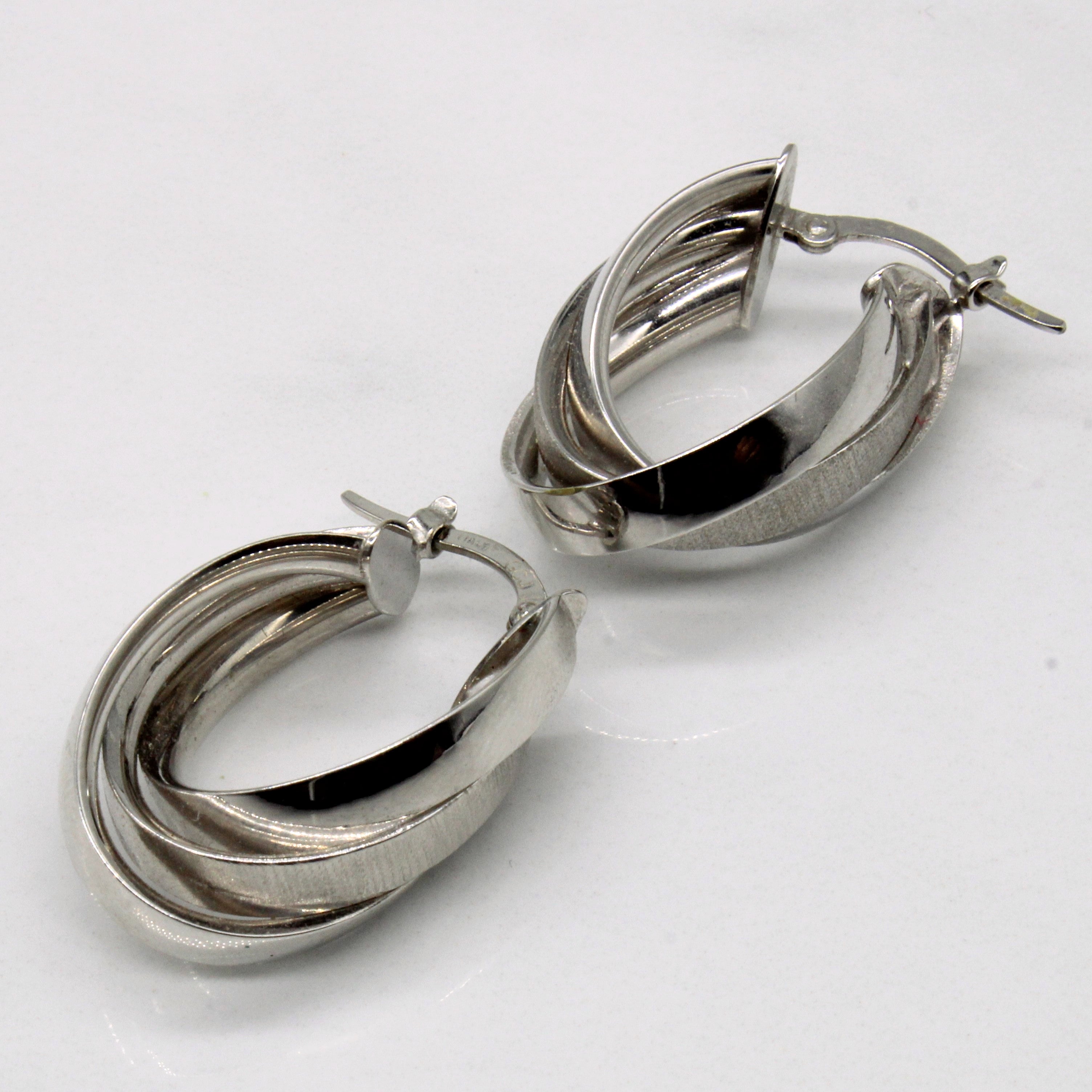 14k White Gold Twist Hoop Earrings