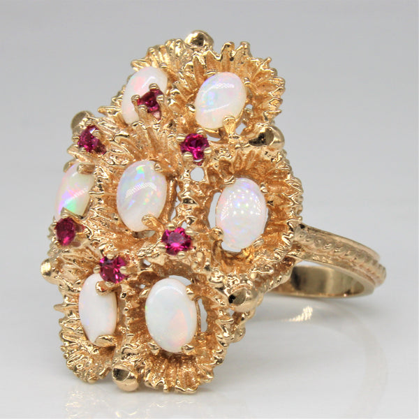 Opal & Synthetic Ruby Cocktail Ring | 2.10ctw, 0.30ctw | SZ 10.25 |