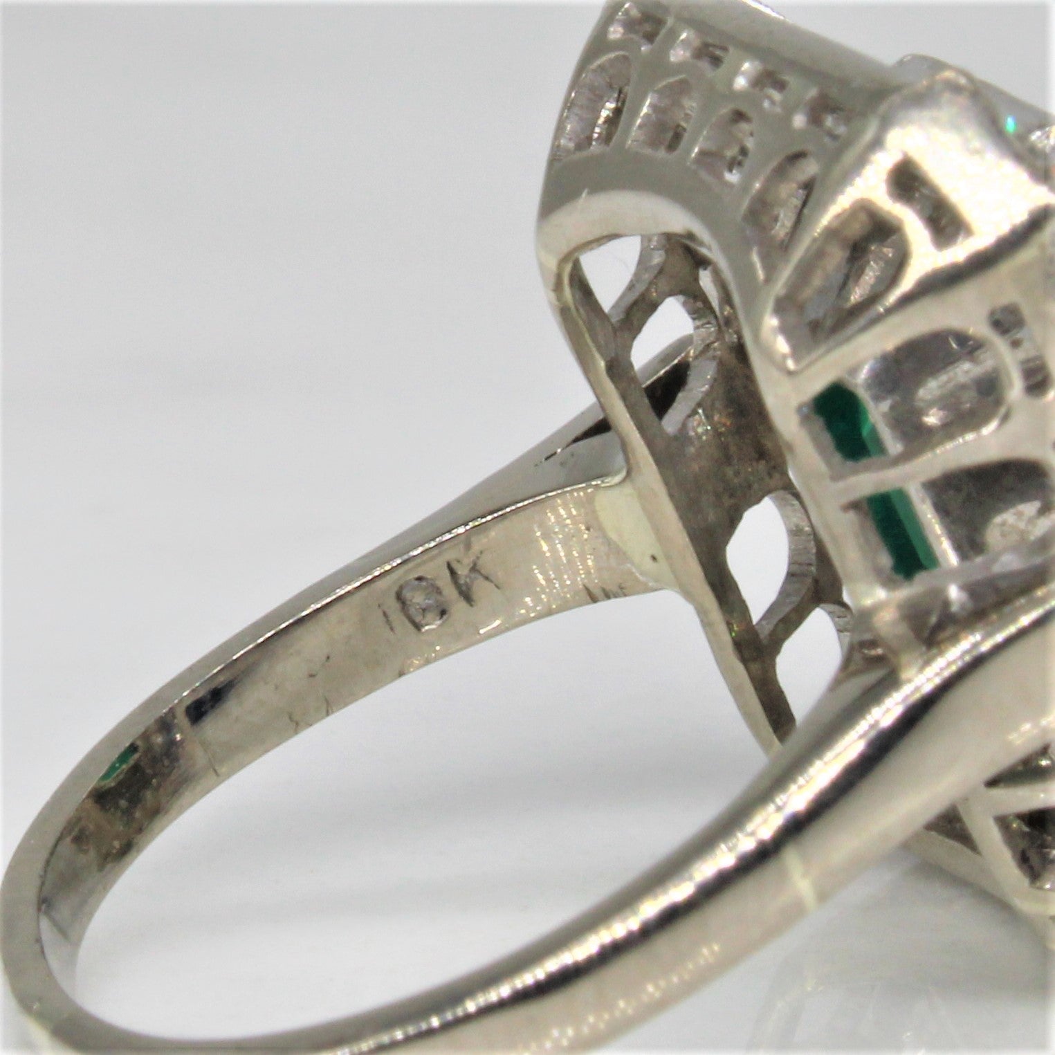 Art Deco Synthetic Emerald & Diamond Cocktail Ring | 4.00ct, 0.78ctw | SZ 4.5 |