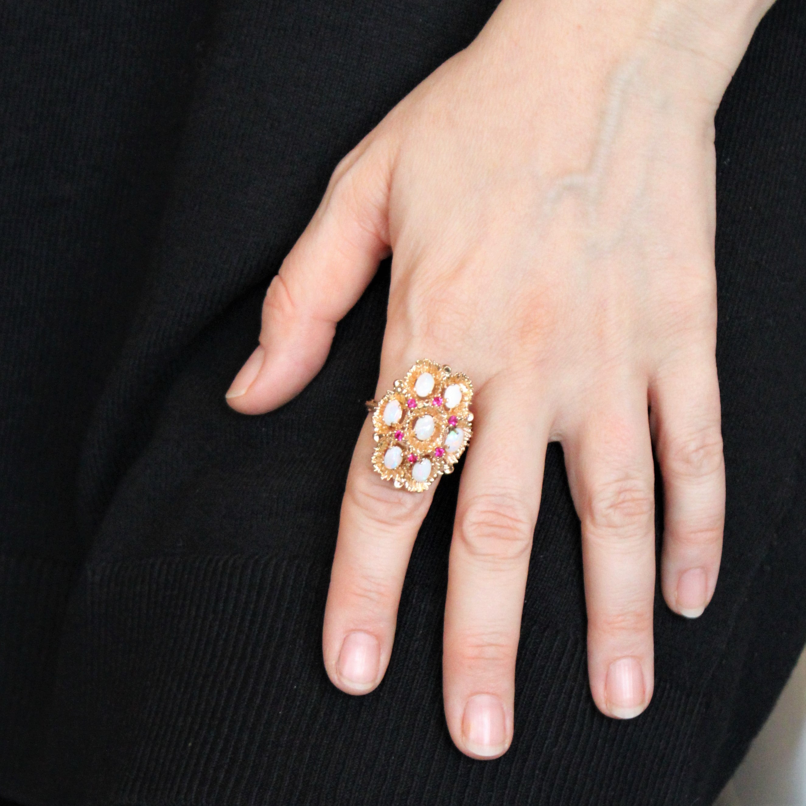 Opal & Synthetic Ruby Cocktail Ring | 2.10ctw, 0.30ctw | SZ 10.25 |